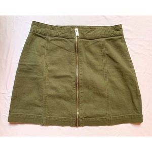 Olive Zip-Up Denim Mini Skirt